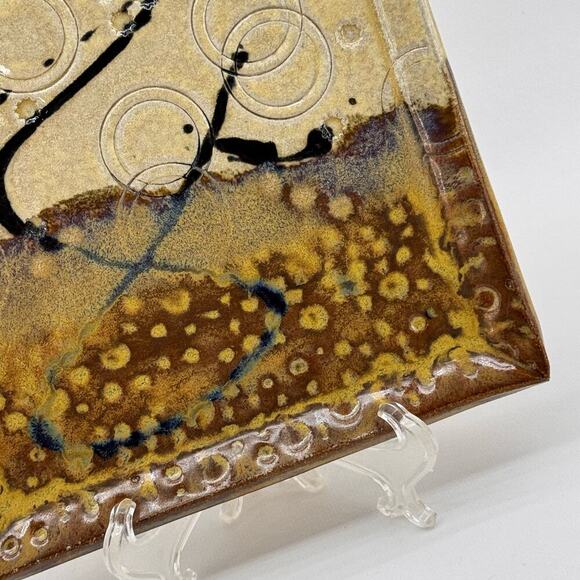 Handmade Artist Signed Art Pottery Square Plate Dish Tan Brown 7.5" Rico - Picture 3 of 7